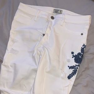 White Abercrombie Embroidered Jeans